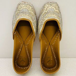 Embellished Cream and Silver Flats
